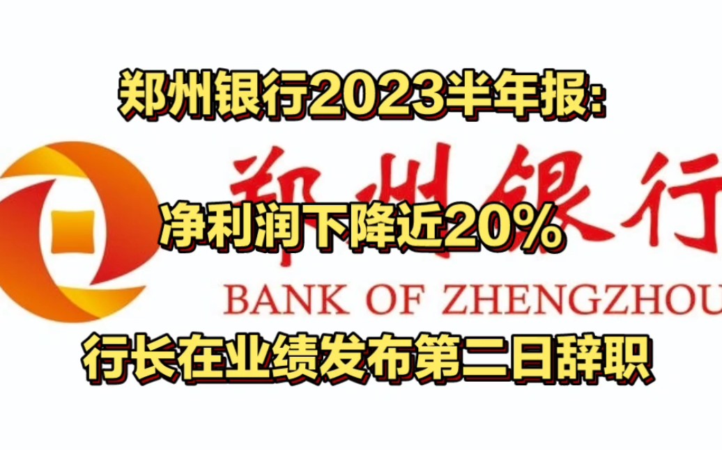 【郑州银行2023半年报:净利润下降近20% 行长在业绩发布第二日辞职】哔哩哔哩bilibili