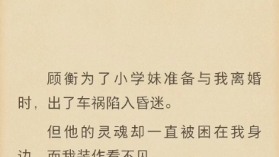 (完结)顾衡为了小学妹准备与我离婚时,出了车祸陷入昏迷.哔哩哔哩bilibili