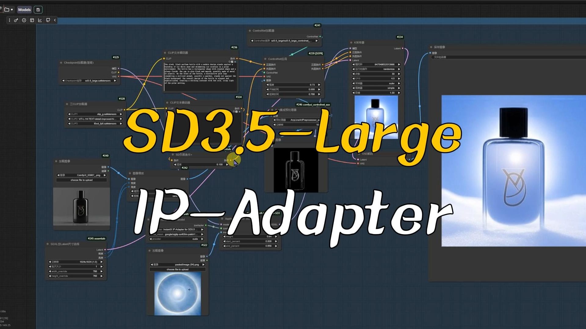 SD3.5Large的InstantXIPAdapter的ComfyUI实现,与ControlNet的联合使用哔哩哔哩bilibili