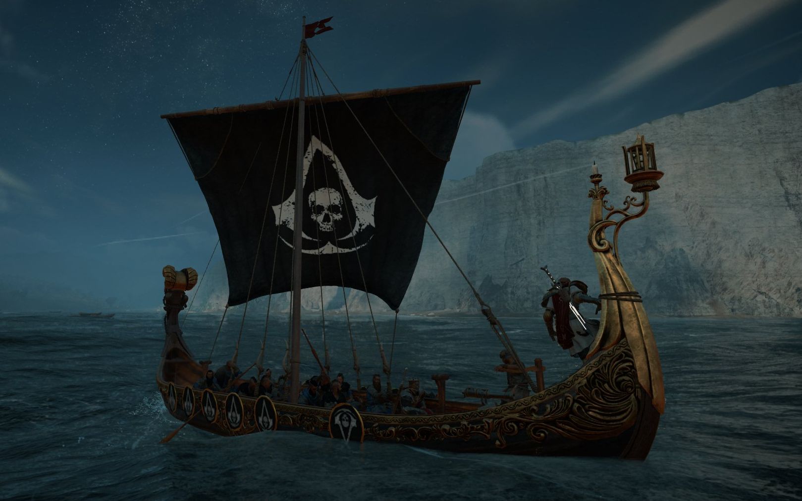 刺客信条英灵殿寒鸦号长船套装展示