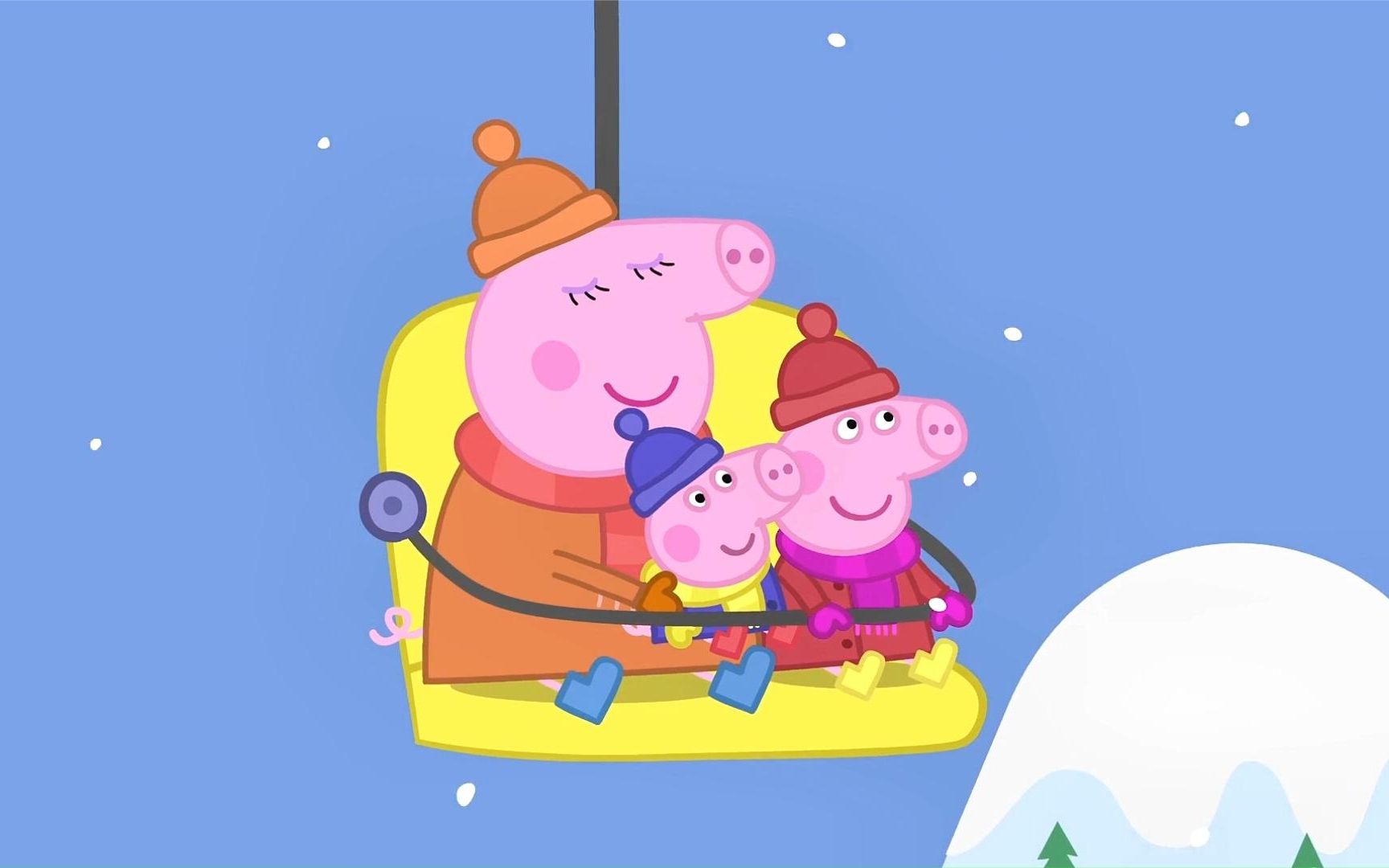 小猪佩奇6:佩奇一家去滑雪,车子上不去,只好坐滑雪升降梯了