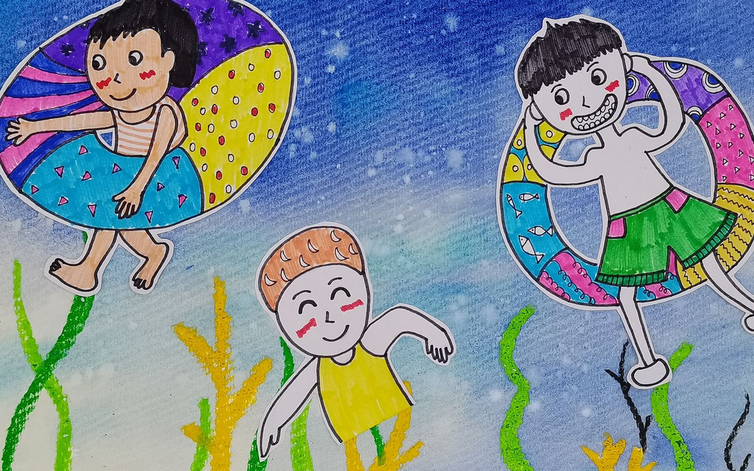 儿童创意画游泳让孩子学习用水粉颜料大胆畅快的进行创作