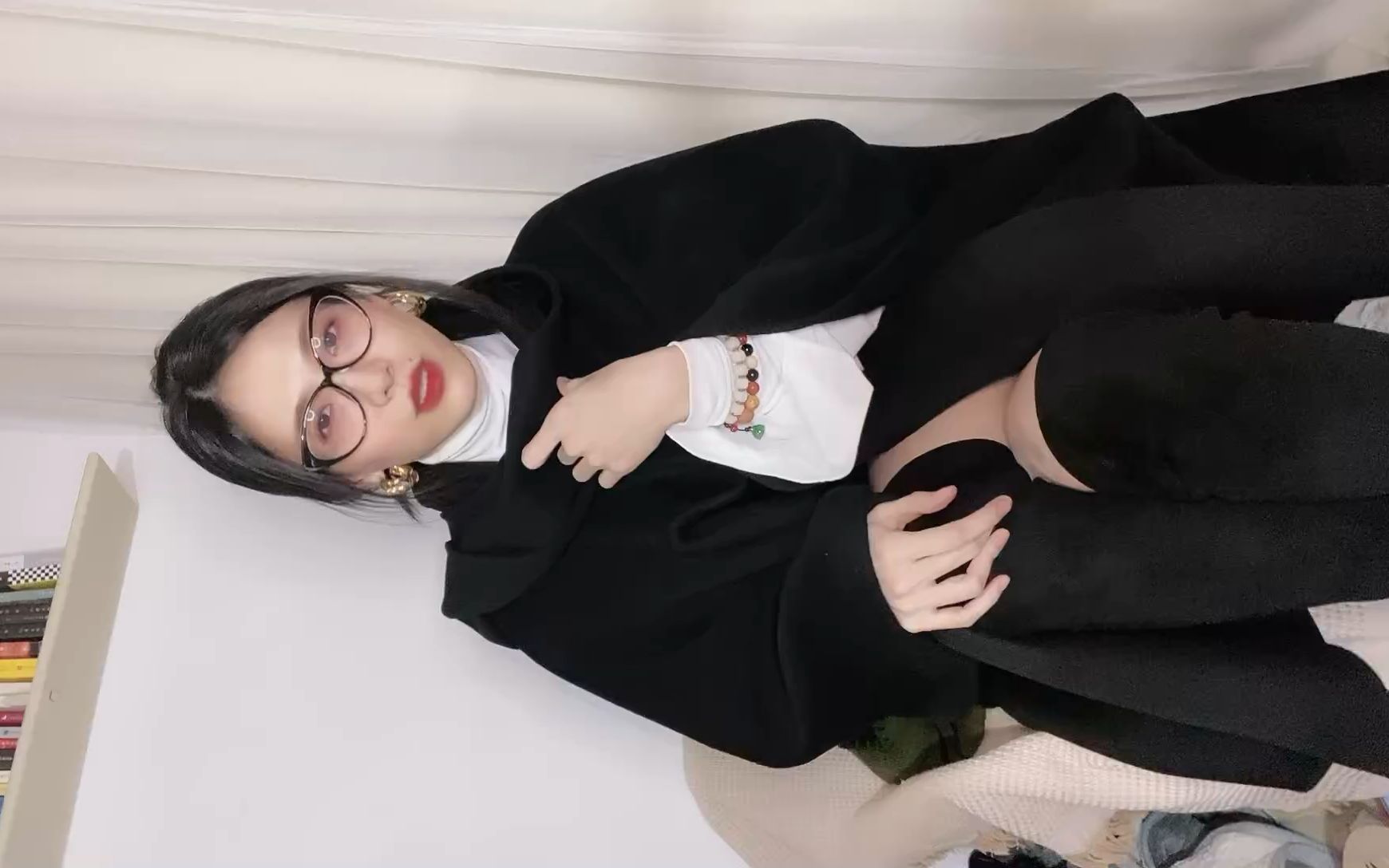 抖音@雪子230103直播录制 肉丝 黑色绒面长靴