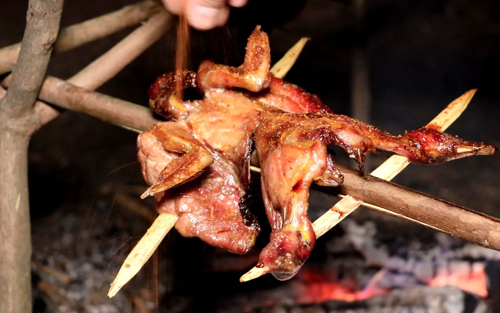 bushcraft野营,野外小屋烤美味鸡肉!