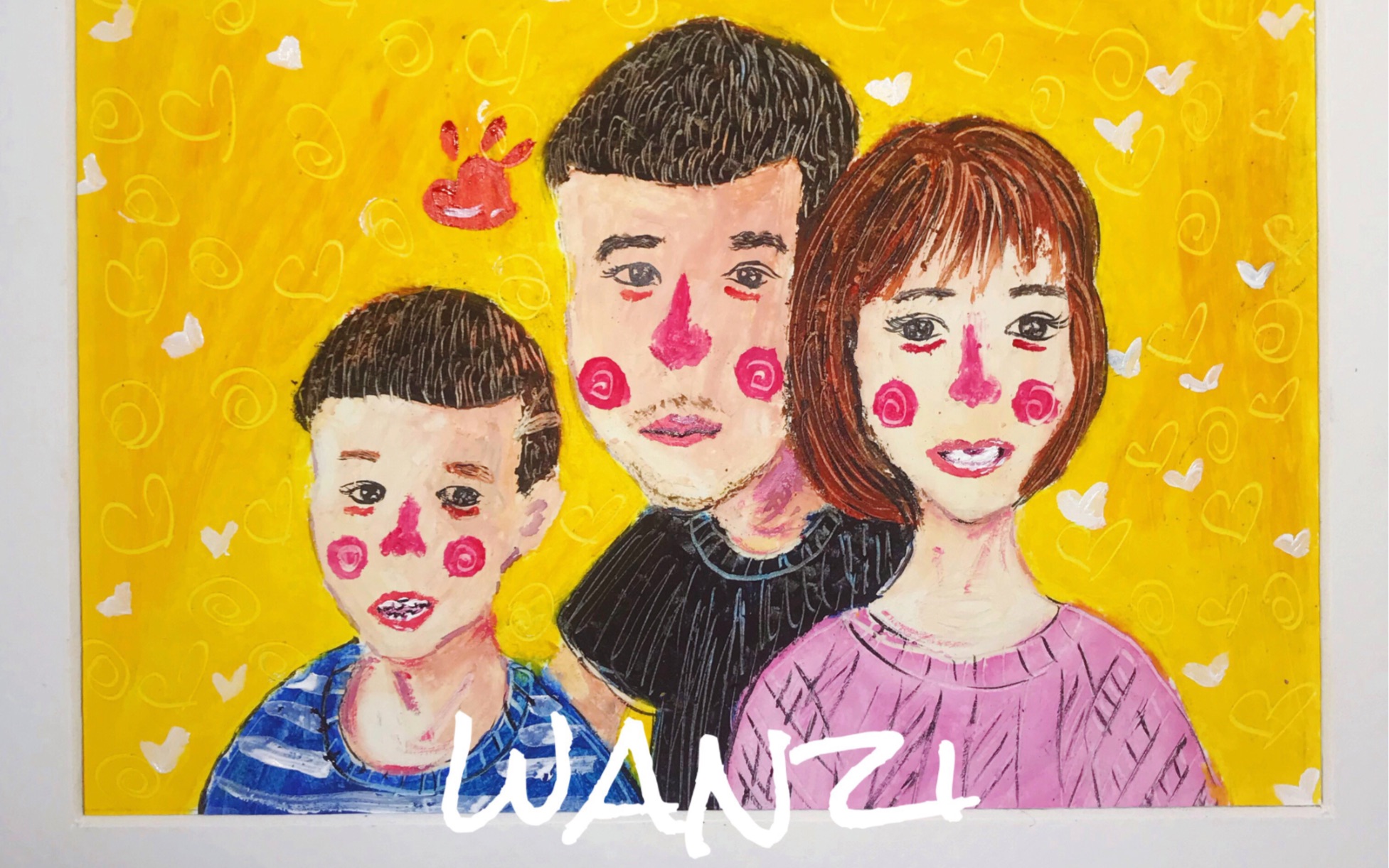 丸子手绘油画棒幸福的一家三口简单易学噢