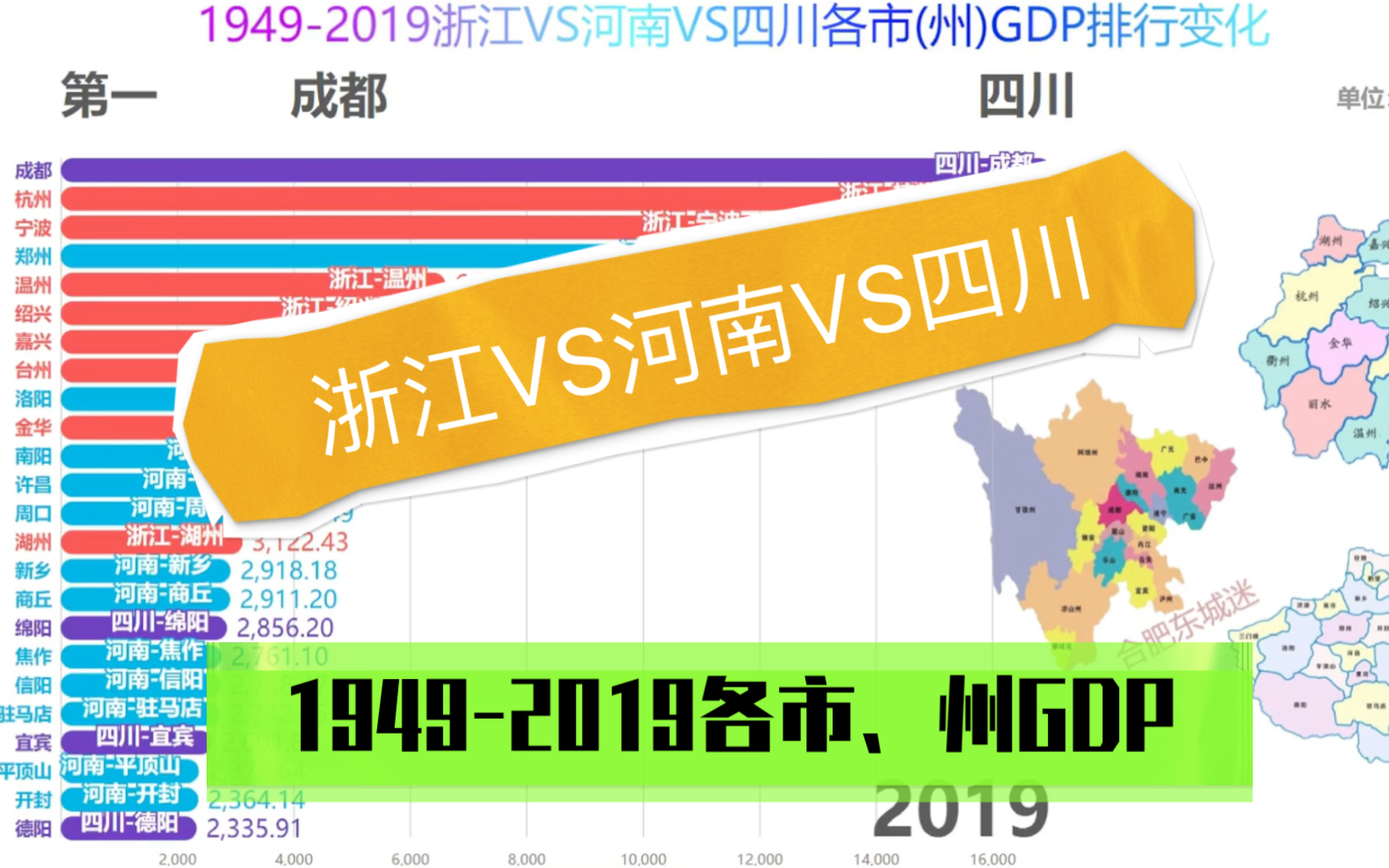 浙江VS河南VS四川19492019各市、州GDP排行变化哔哩哔哩bilibili