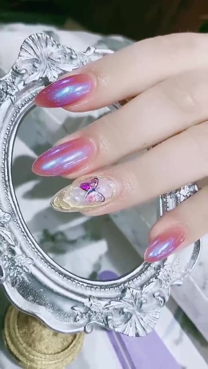 镭射蝴蝶网红美甲