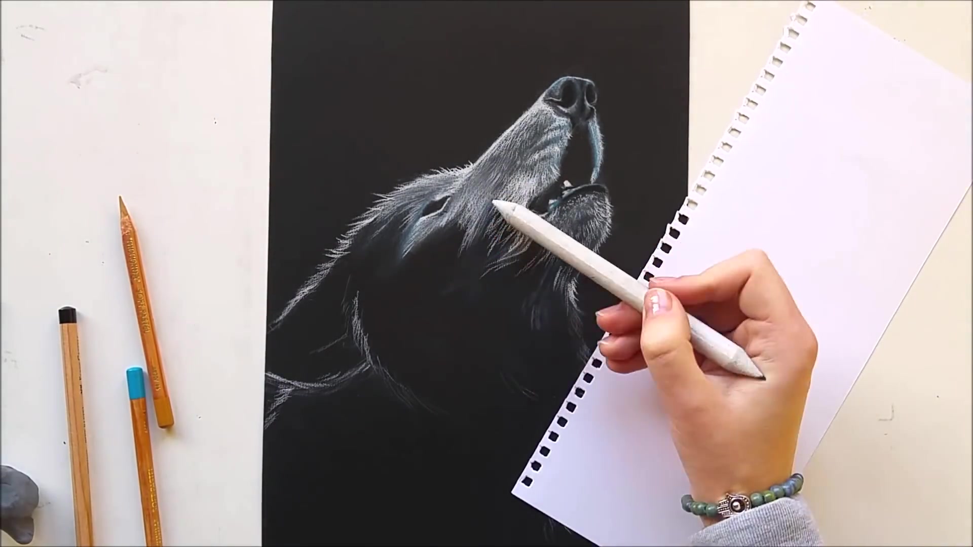 用色粉画一只白灵(白狼)Drawing a white wolf with pastel pencils Leonti哔哩哔哩bilibili