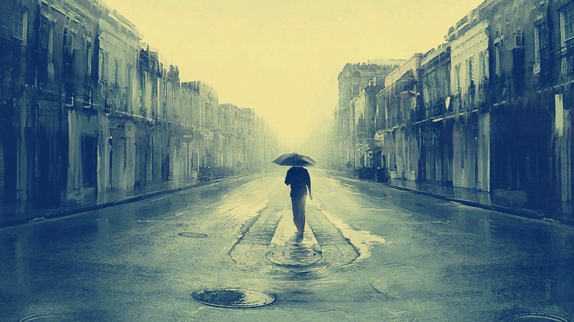 一人独自在雨中