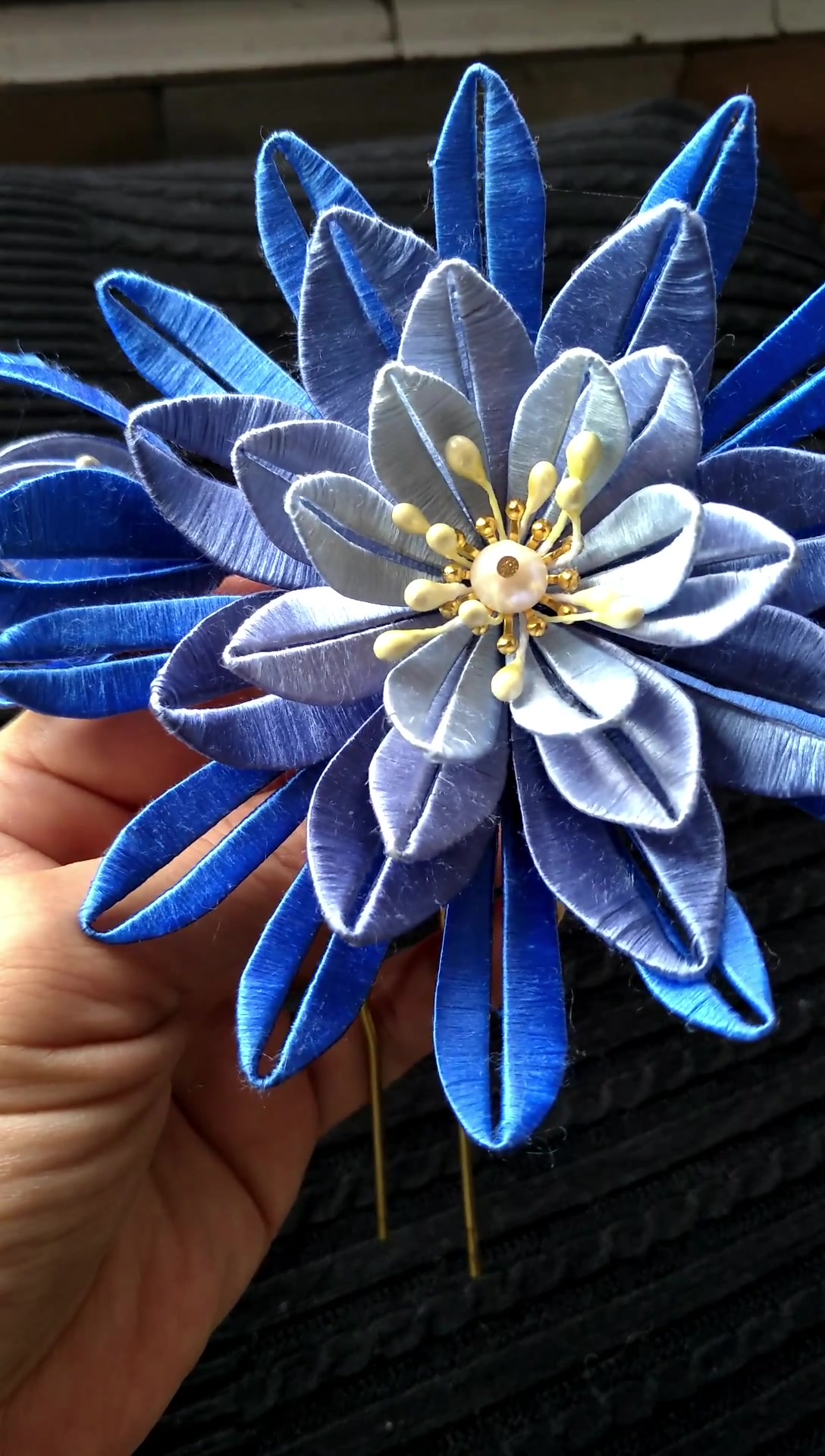 [铭熙阁]蓝色渐变昙花蚕丝缠花发簪