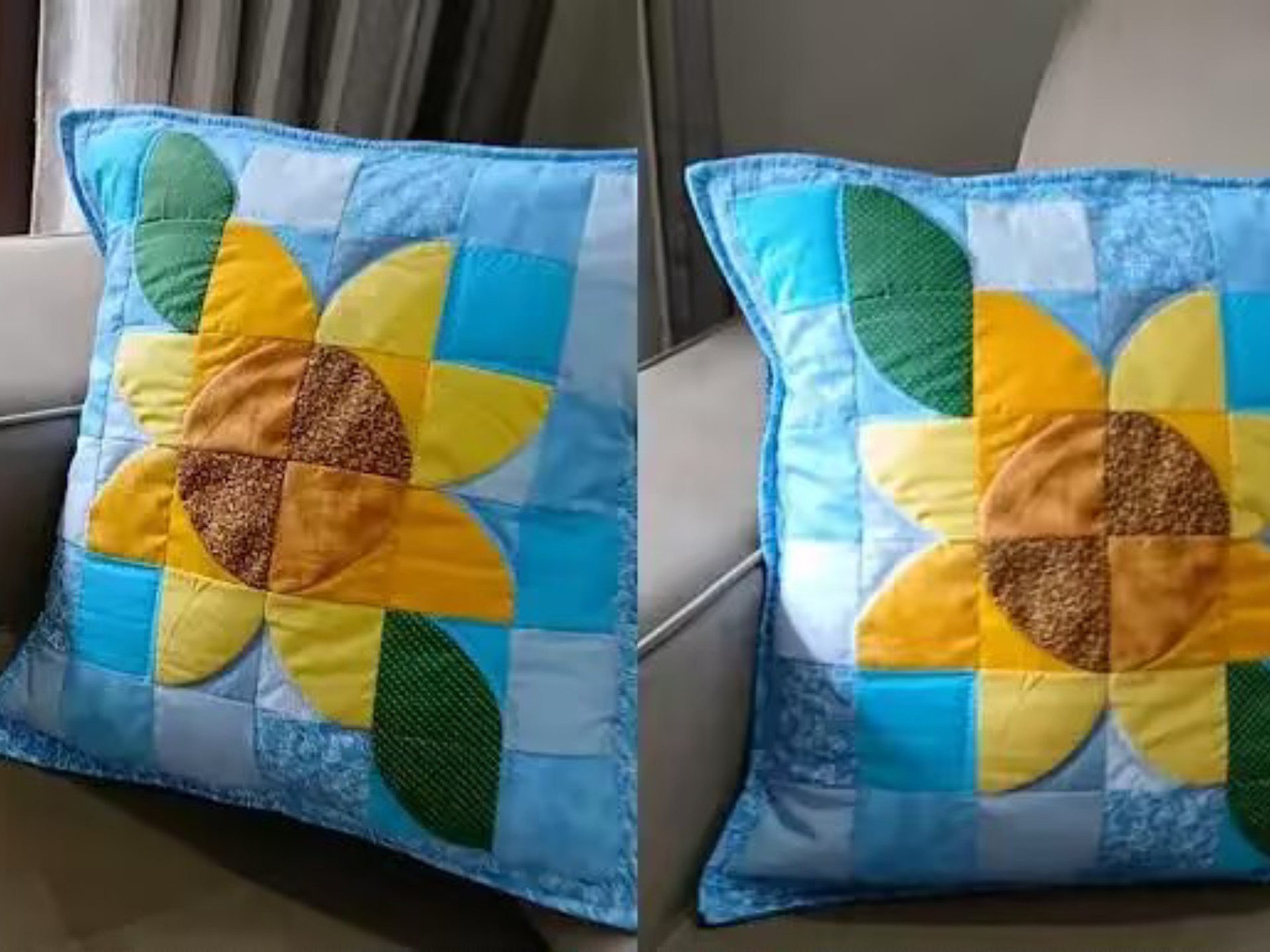 可以像这样用家里闲置布料拼制一套漂亮的靠背抱枕