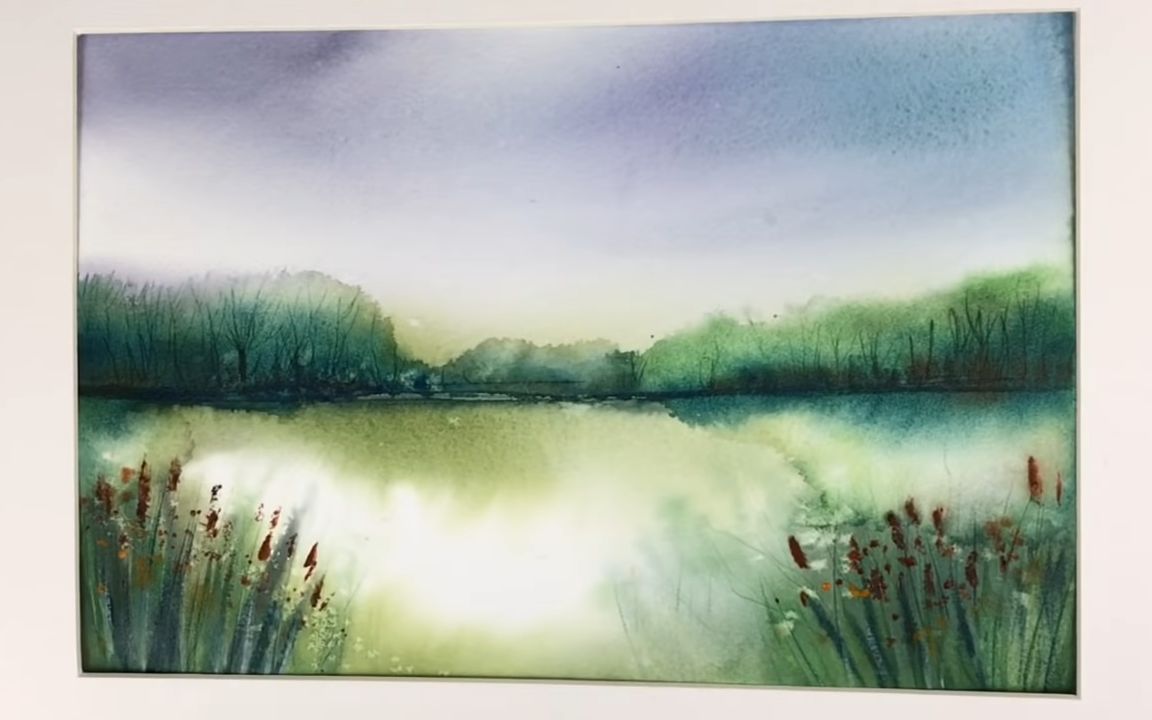 【水彩】湿画湖面-水彩入门-youtube搬运