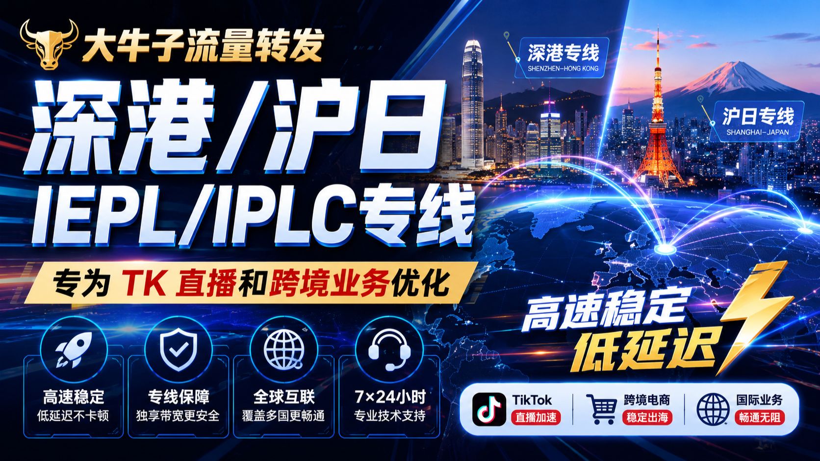 大牛子流量转发:深港/沪日 IEPL/IPLC 专线,专为 TK 直播和跨境业务优化