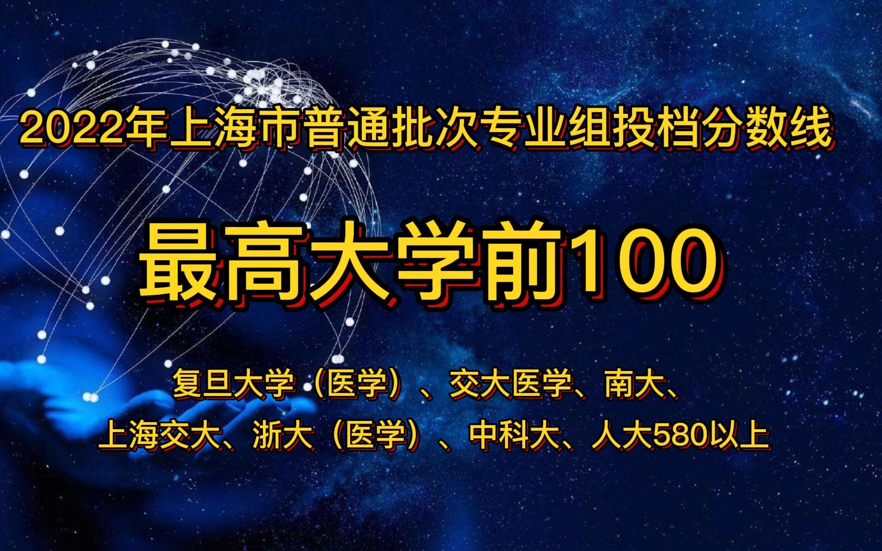 2022年上海市普通批次专业组投档分数前100,复旦(医学)、交大医学、南大、上交大、浙大(医学)、中科大、人大580分以上哔哩哔哩bilibili