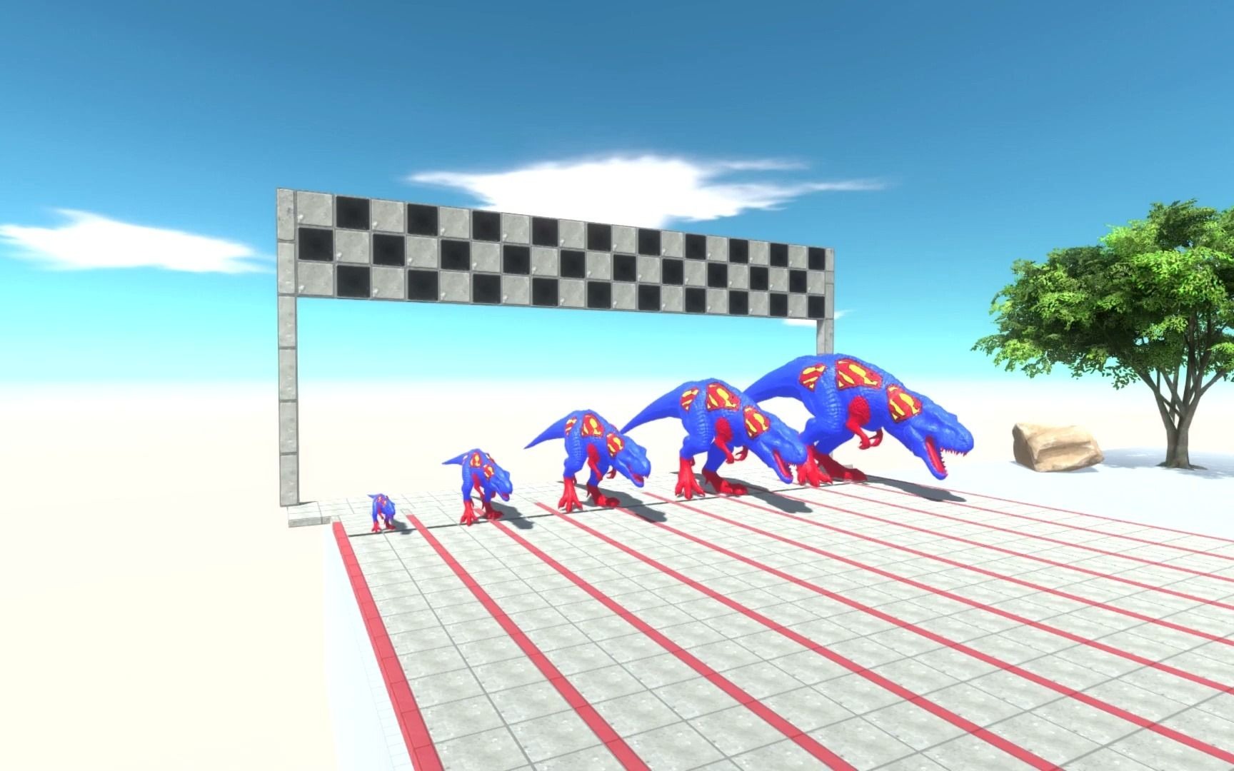 恐龙五世同堂参加跑步比赛