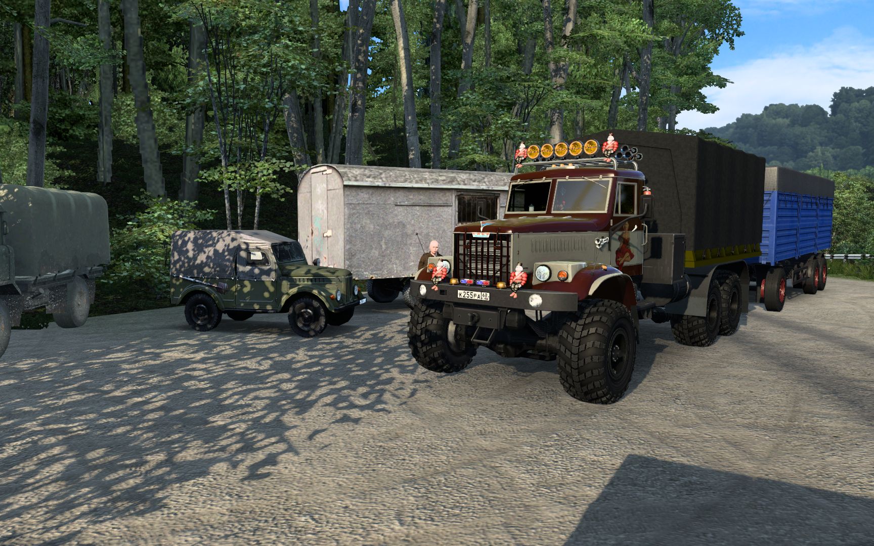 欧洲卡车模拟2驾驶俄罗斯卡玛兹越野全挂卡车在俄南拉木屑板