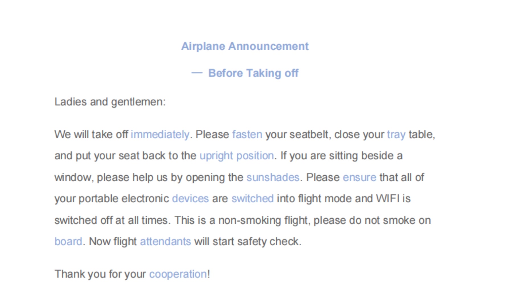 [图]airplane announcement before taking off