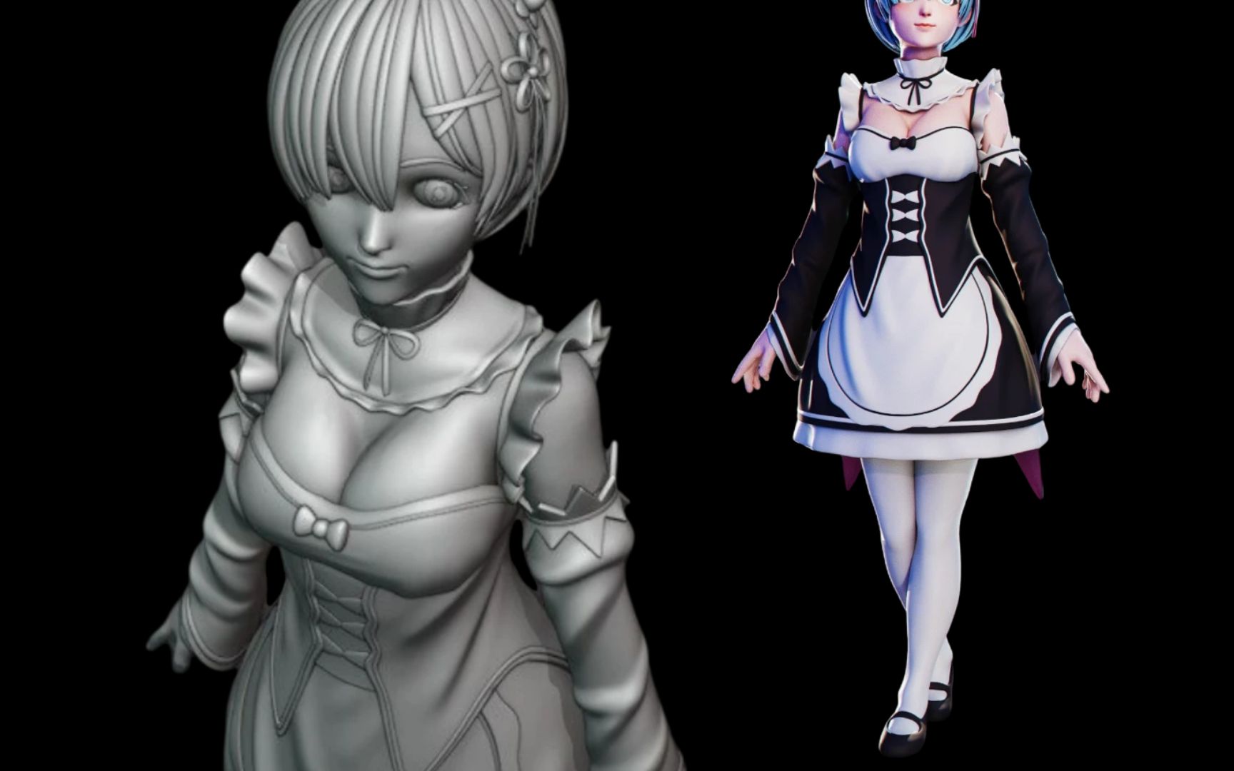 《从零开始的异世界生活动》zbrush雷姆手办模型雕塑视频教程!