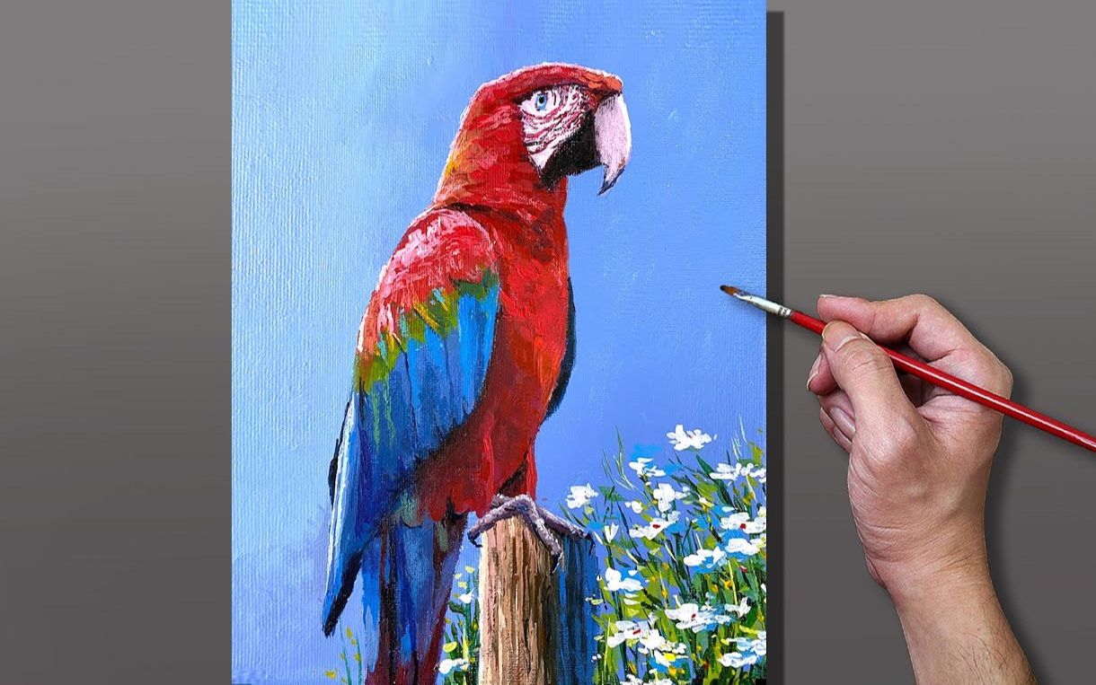 【丙烯画】【绘画教程】【中字】金刚鹦鹉-acrylic painting parrot