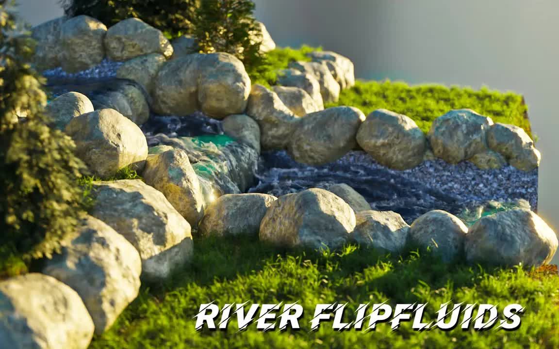 iBlender中文版插件 Flip Fluids 教程 小河流水景观演示 河流 Blender插件哔哩哔哩bilibili