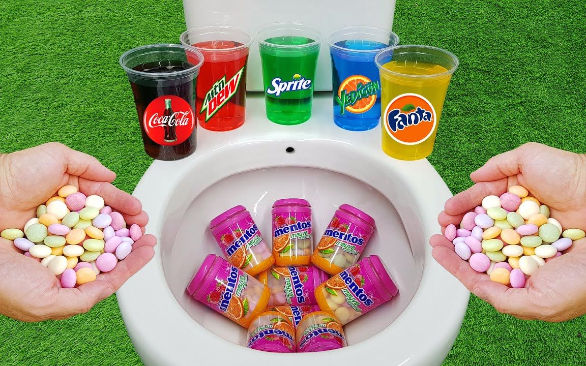 水果曼妥思vs可口可乐,雪碧,芬达和曼妥思混合在厕所中!