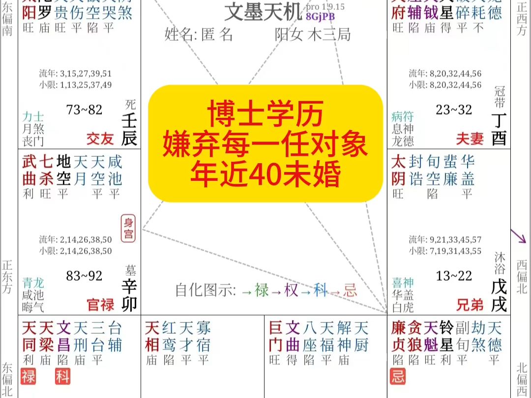 紫微斗数案例解析:廉贞、贪狼落陷还化忌入命,嫌弃每一任对象,至今无婚!哔哩哔哩bilibili