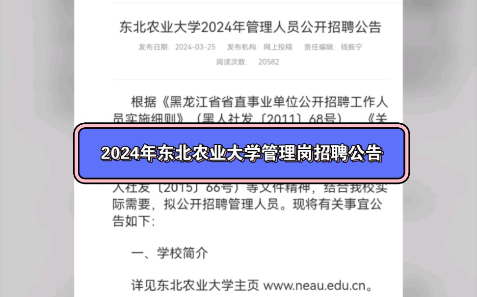 2024年东北农业大学管理岗招聘公告哔哩哔哩bilibili