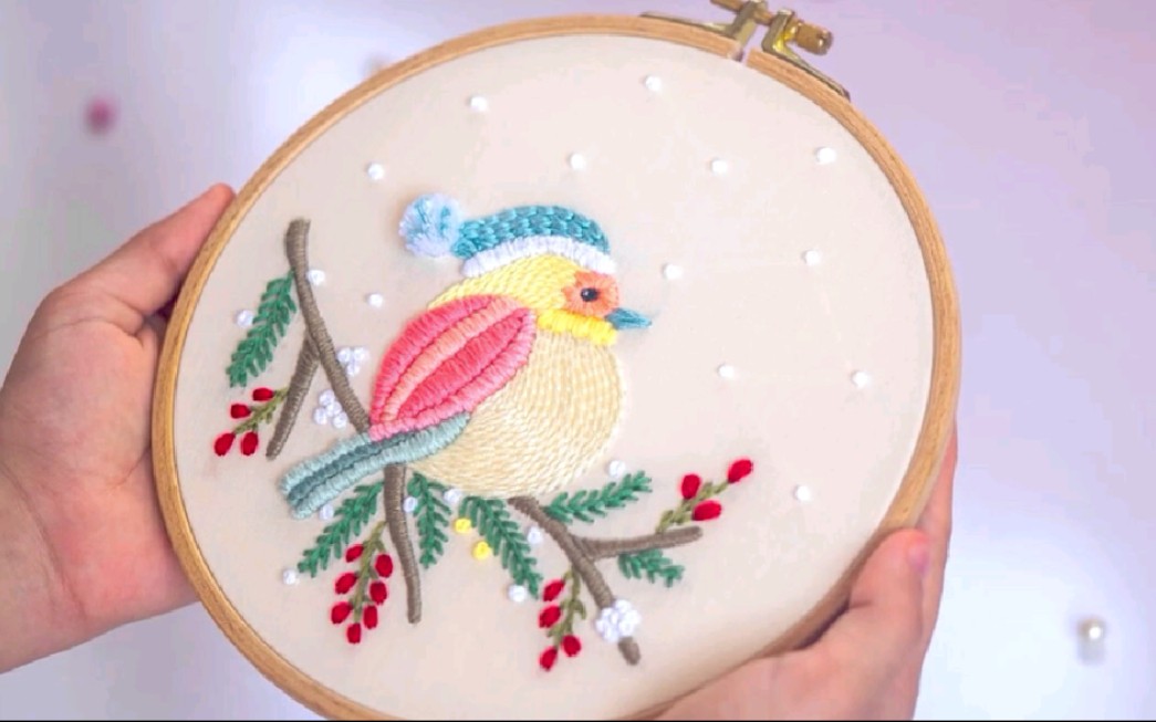 针法版可爱胖小鸟刺绣图