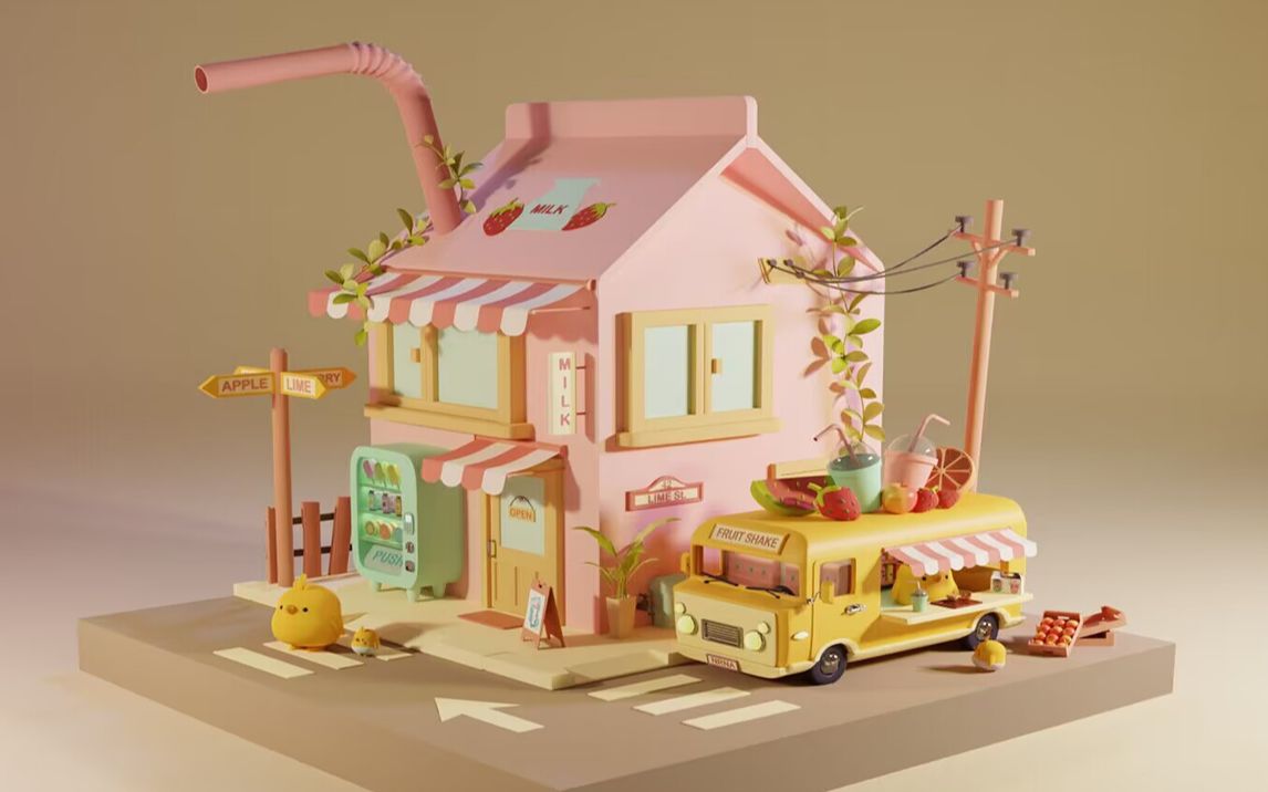 maya卡通场景建模教程,次世代游戏动漫简单场景制作,一个一个box组成