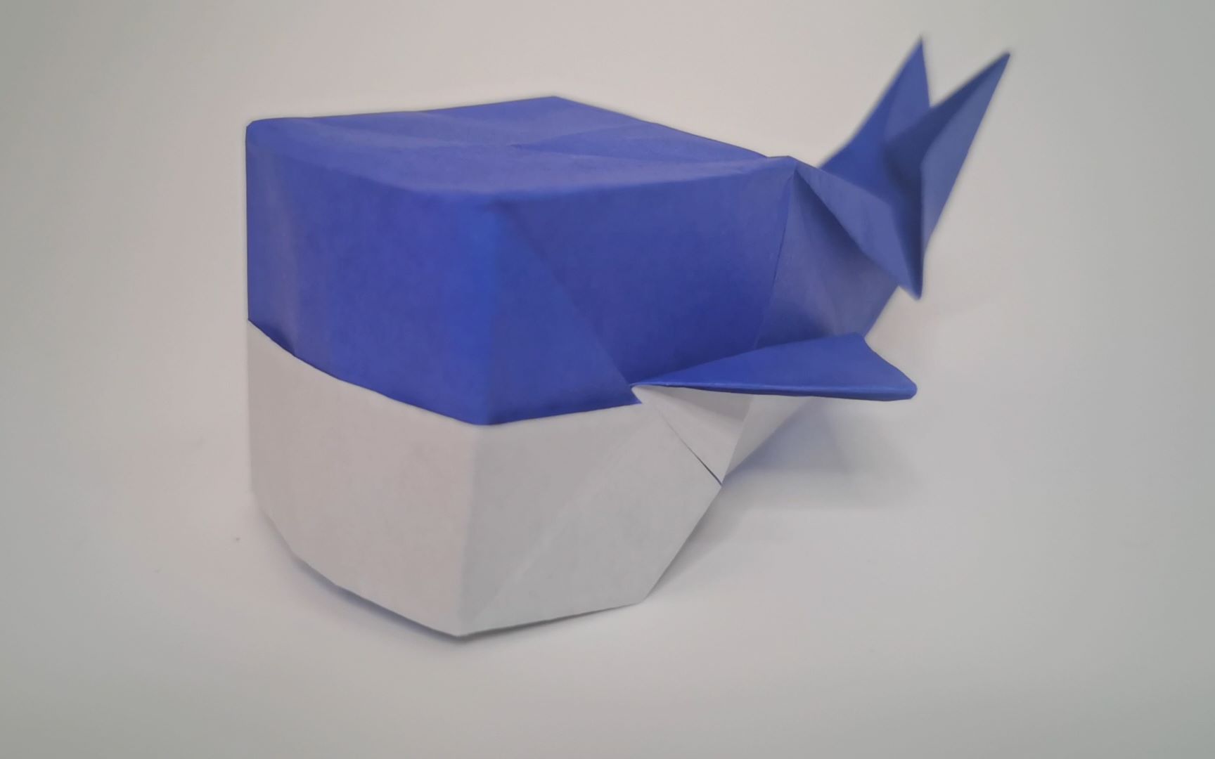 【折纸教程】五分钟教你学会木村良寿的方块鲸鱼,方块脑袋可可爱爱