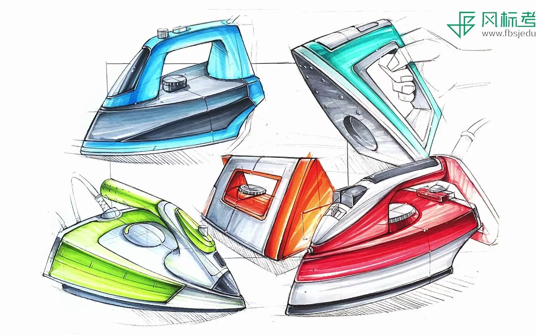 电熨斗马克笔上色效果图一 | 工业设计考研手绘教程