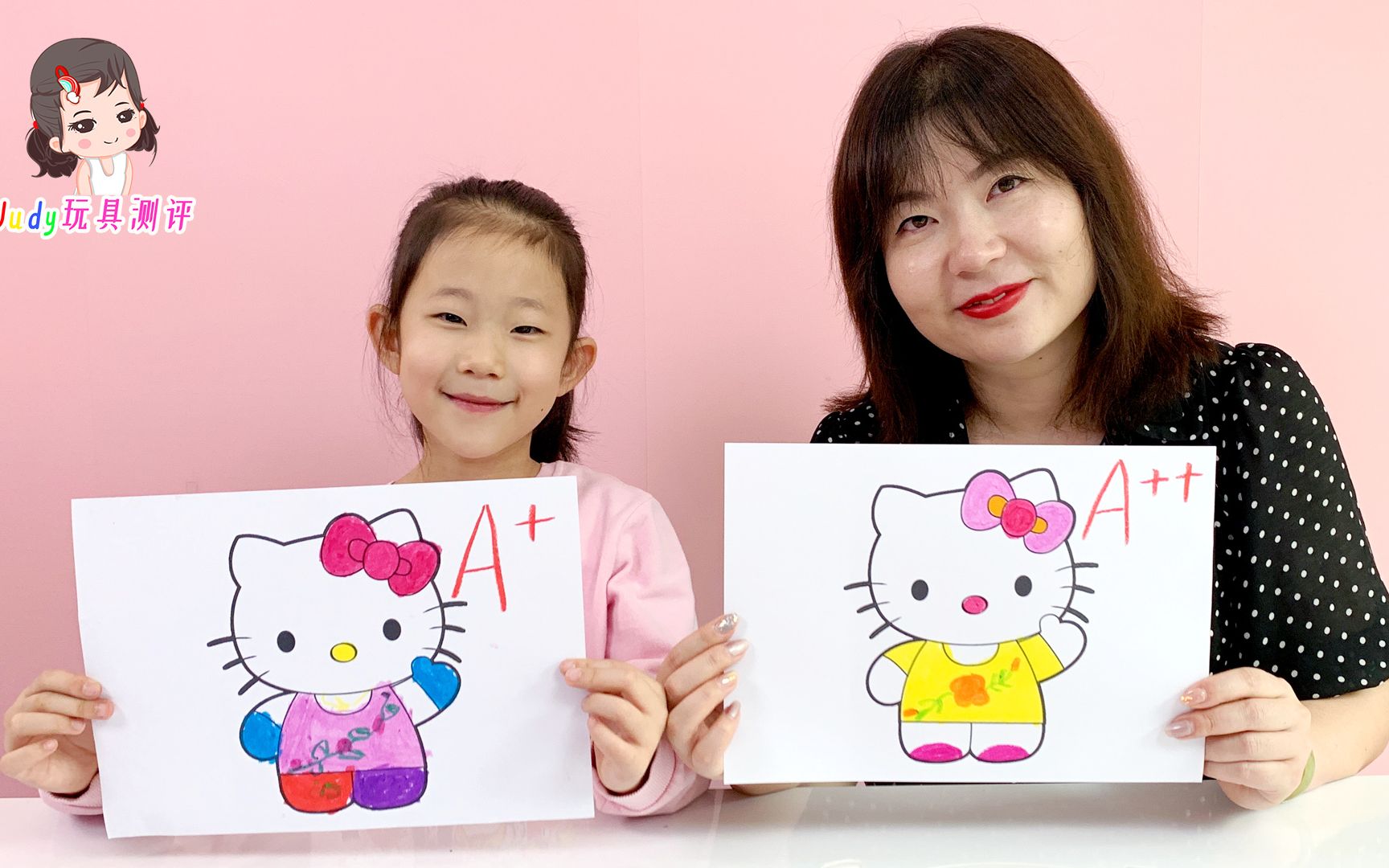 judy玩具测评宝宝为凯蒂猫hellokitty涂色儿童绘画亲子启蒙涂鸦