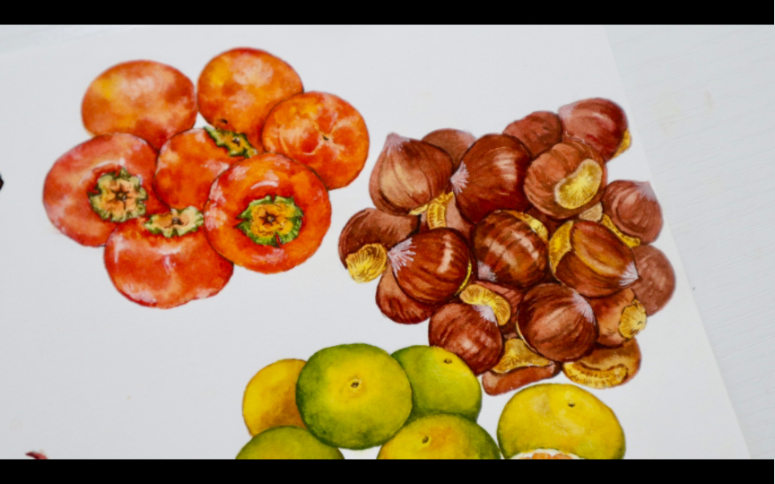 水彩手绘日常|秋冬啦 就该吃热乎乎的糖炒栗子