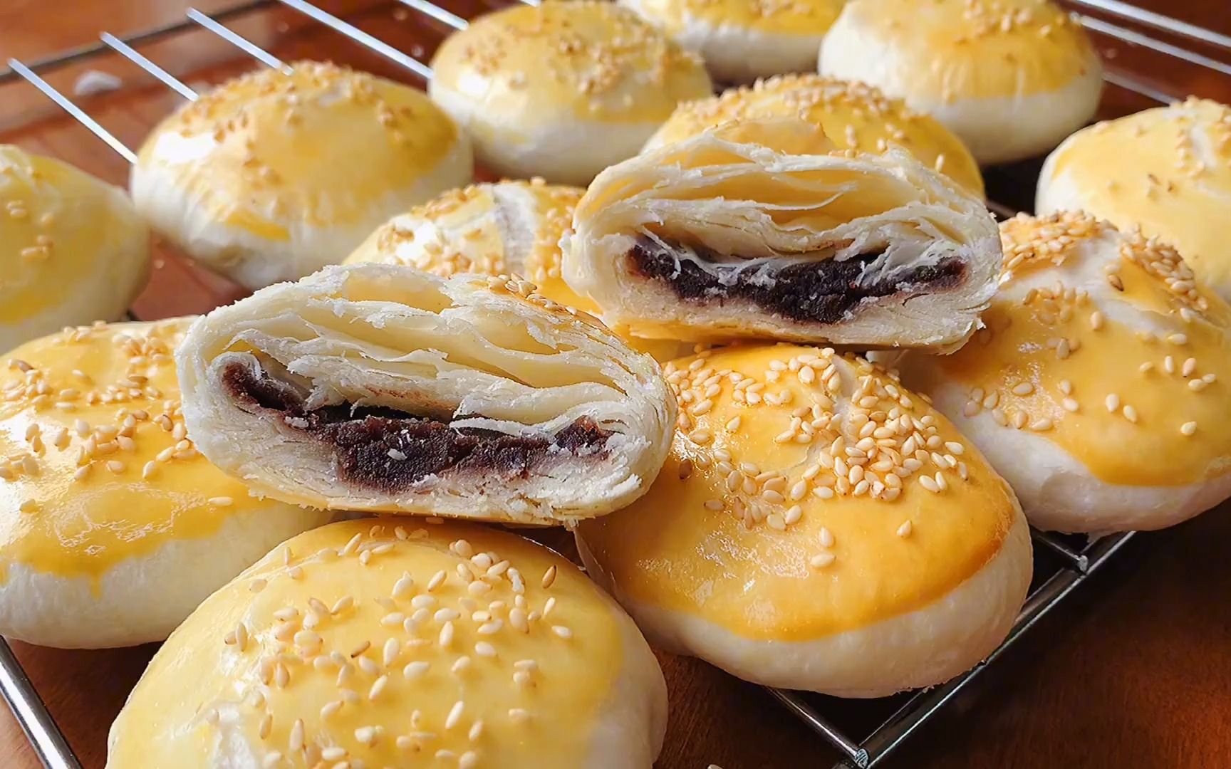 红豆沙千层酥饼:层次分明,酥的掉渣