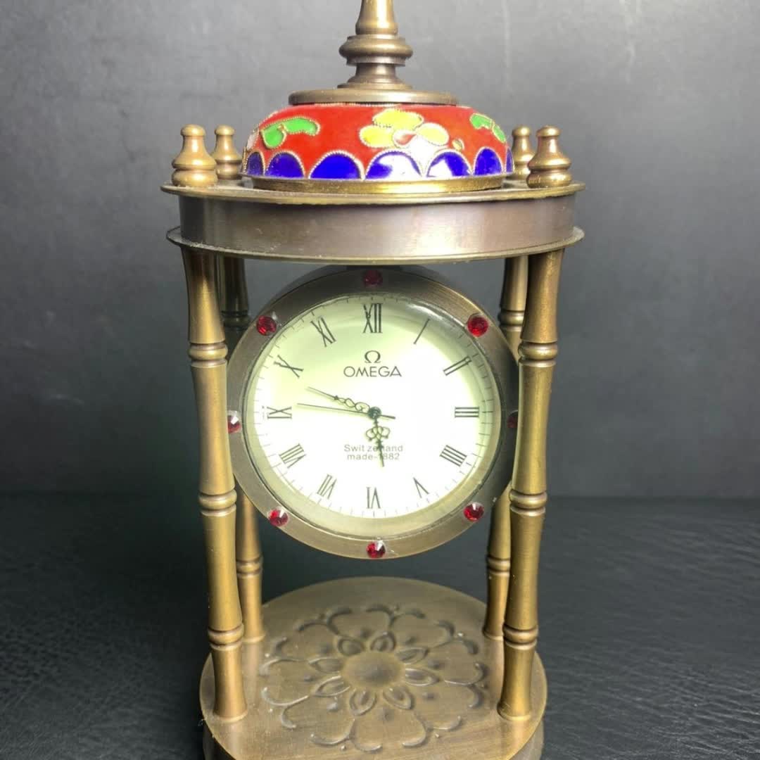 【15元券】回流老货纯黄铜圆顶景泰蓝座钟表摆件复古老货老古玩古董走