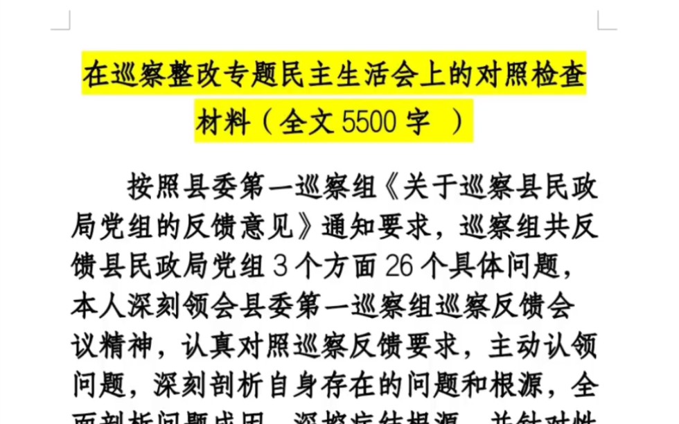 在巡察整改专题民主生活会上的对照检查材料(全文5500字 )哔哩哔哩bilibili