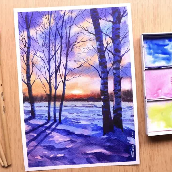 水彩作画】水彩画晚霞的冬季景观_哔哩哔哩_bilibili 水彩作画】水彩画晚霞的冬季景观_哔哩哔哩_bilibili
