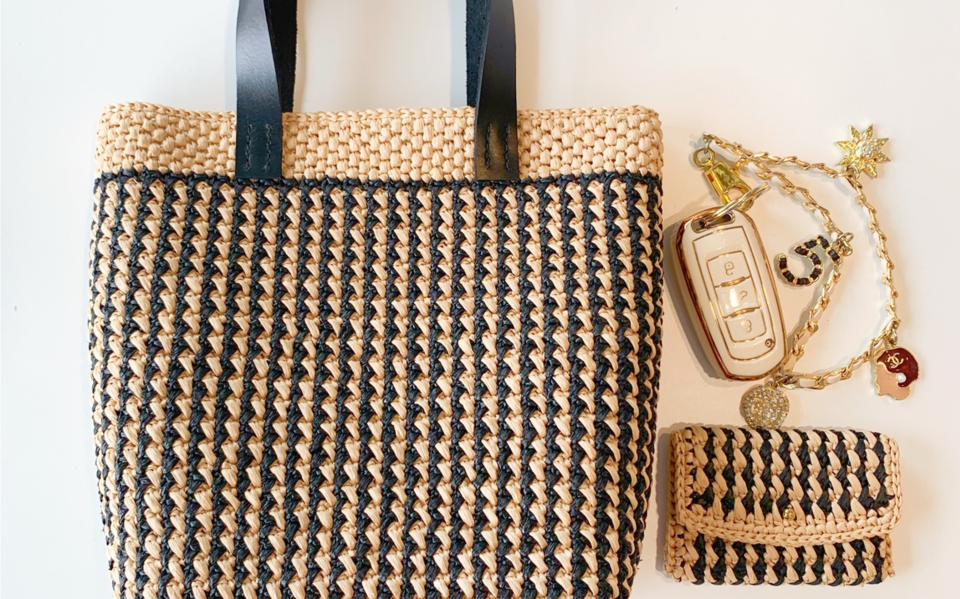 ins风拉菲棉草条纹托特包视频教程