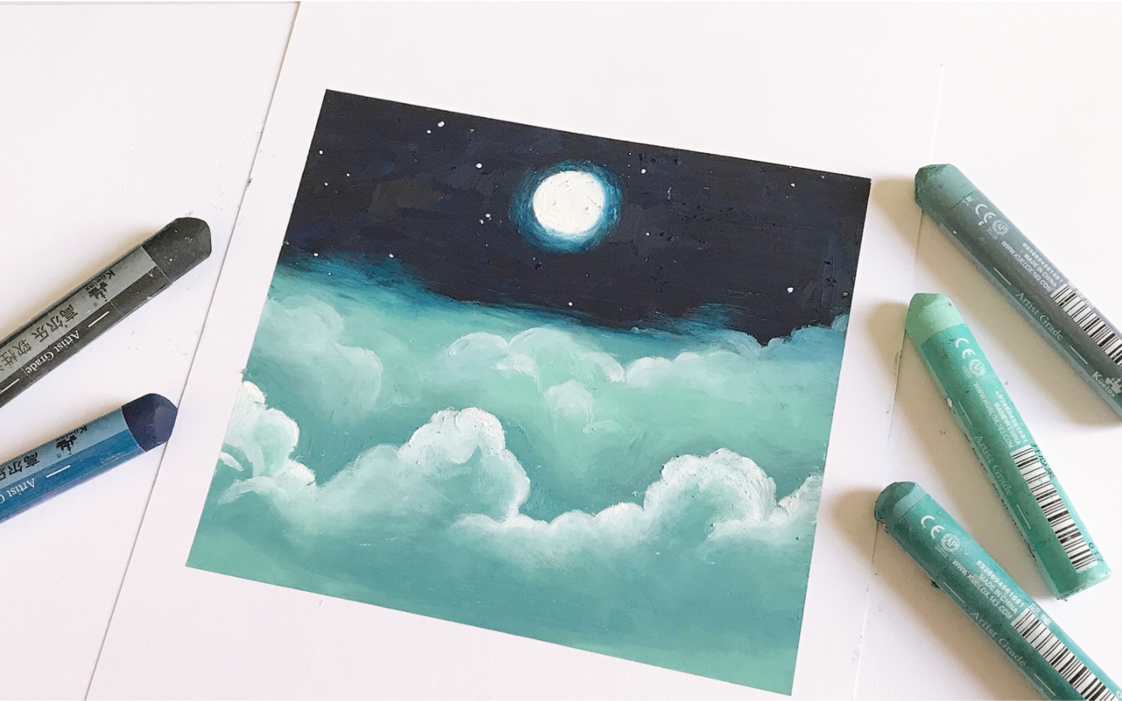 油画棒夜空的云朵