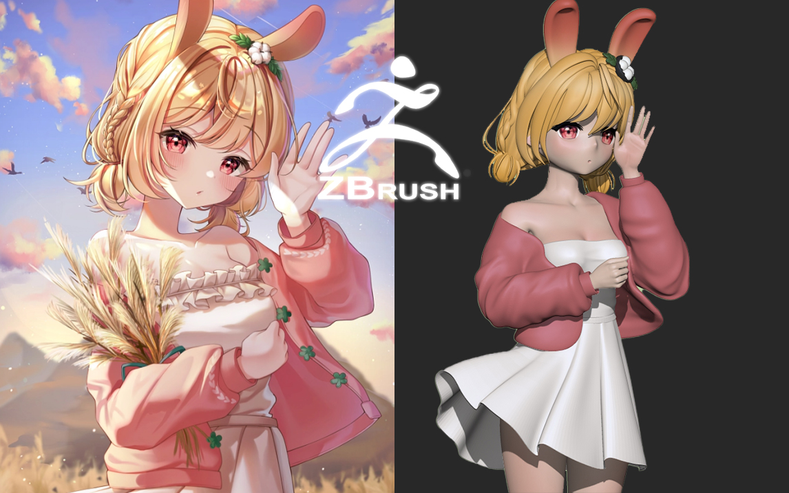【3d】自制手办 zbrush二次元猫女郎手办模型雕刻 自己建模自己打印!