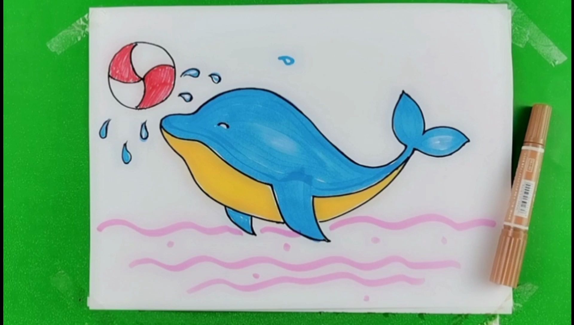海豚简笔画颜色大海图片
