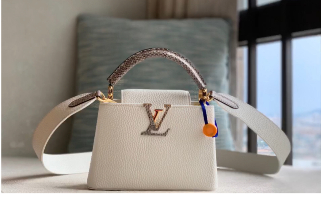 说一下高仿lv路易威登m55921白水蛇capucines 迷你手袋,清新彩色渲染