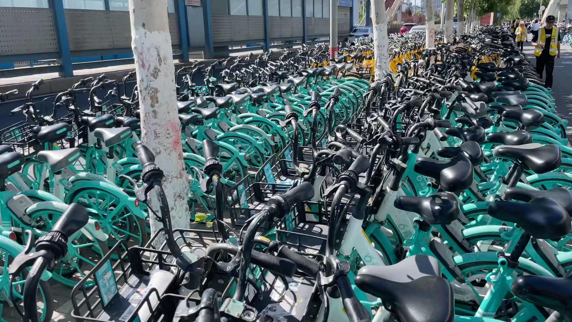 最大的社区天通苑南地铁站早高峰后成了自行车的海洋了