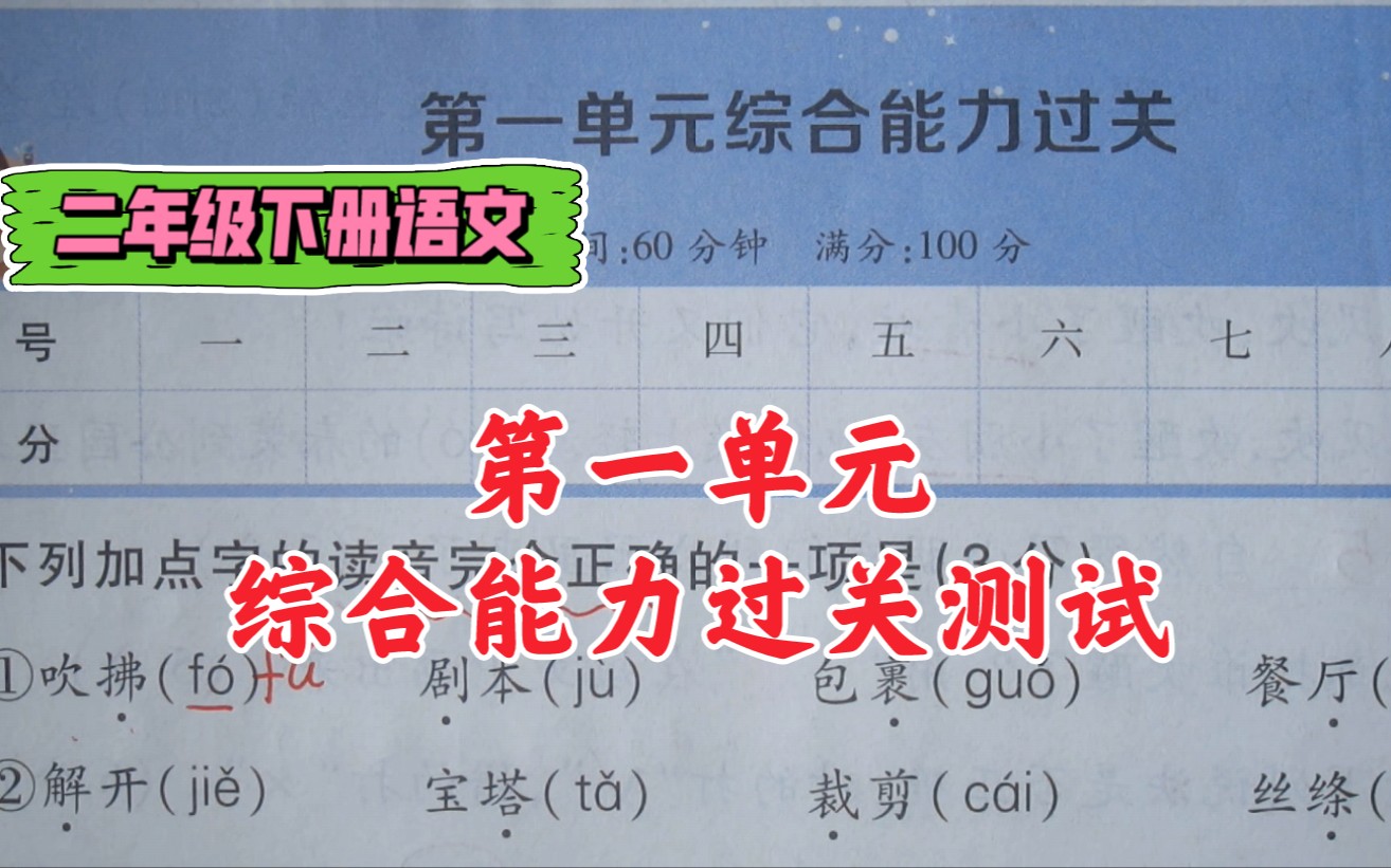 [图]二下语文第一单元综合能力测试卷，阅读理解很容易拿满分！