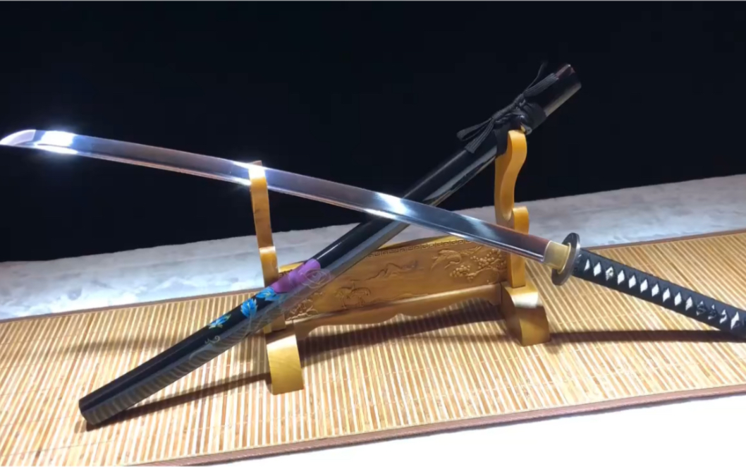 高性能高锰钢一体锻造日本武士刀打刀黑玫瑰武士刀