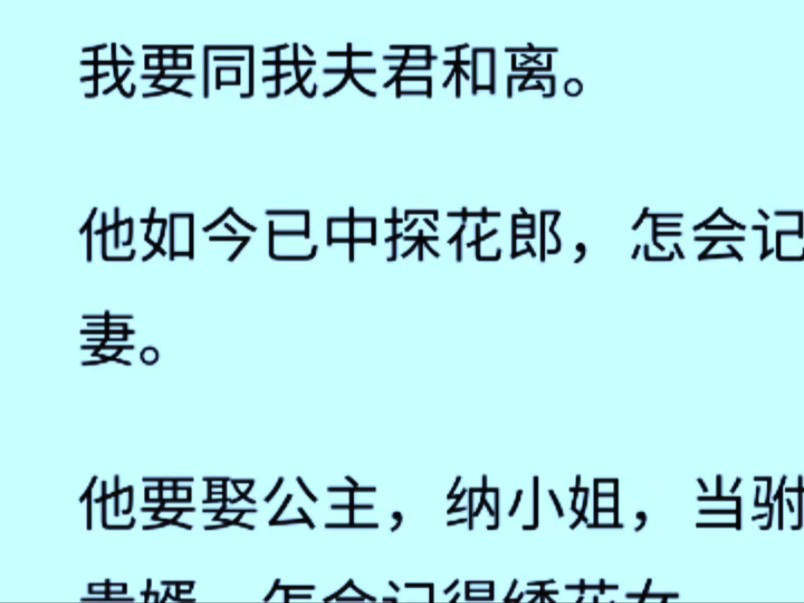 (全文 言情/甜宠)我要同我夫君和离.他如今已中探花郎,怎会记得糟糠妻.他要娶公主,纳小姐,当驸马,做贵婿,怎会记得绣花女.哔哩哔哩bilibili