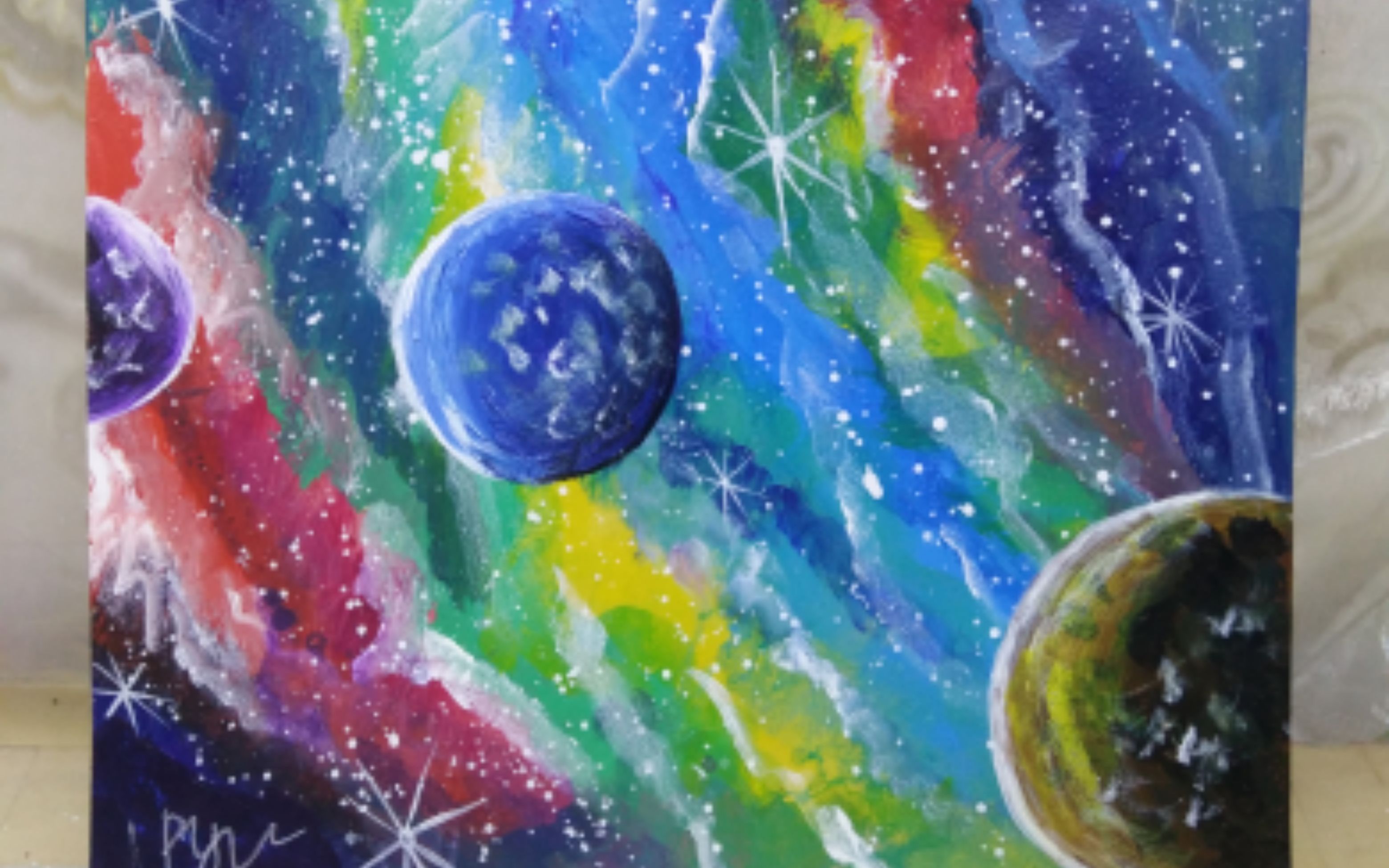 手绘丙烯绘星空,遇见你的亿万星河_哔哩哔哩 (゜-゜)つロ 干杯~-bili