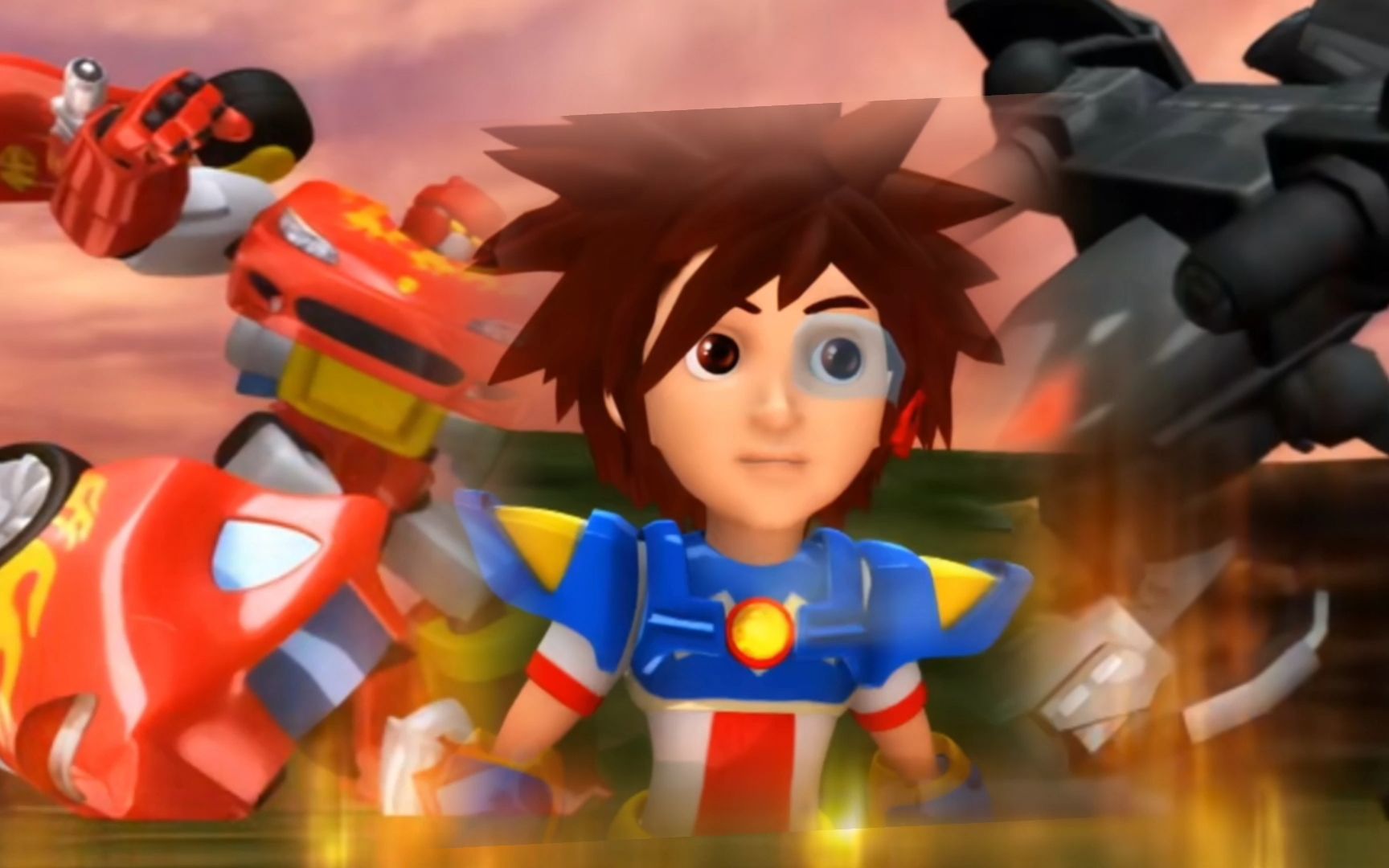 洛洛受到雷电的冲击来到机战王世界遇到霹雳火