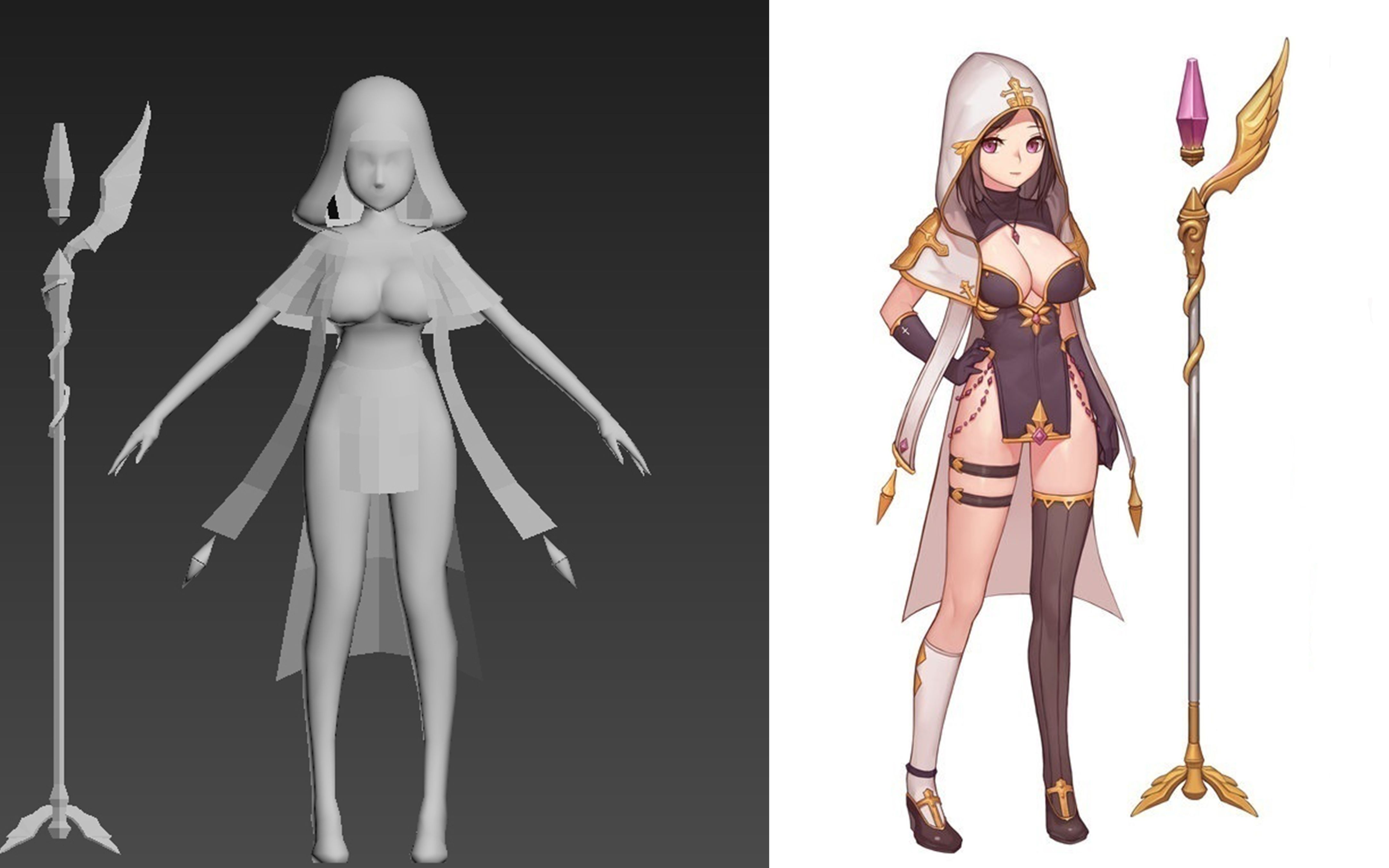 3dmax人物建模,传统手绘女法师,零基础教程