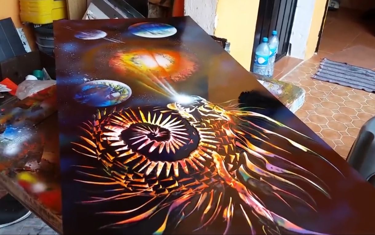 神龙【喷漆画】 七龙珠 宇宙 外国小哥手把手教你玩喷漆画 youtube